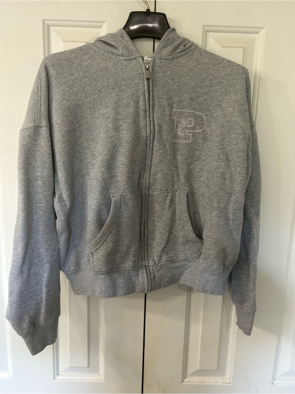 Victoria's Secret PINK Gray Hoodie Zip Up Small. Missing drawstring